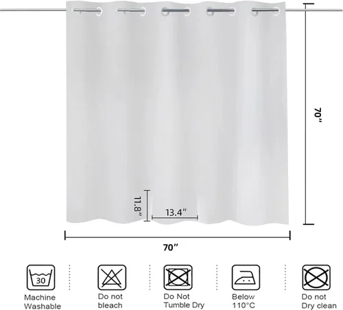 Miniatura 3 de Cortina de ducha dividida blanca para bancos de transferencia de baño, tela de poliéster, paño opaco, sin ganchos, 71 x 71 pulgadas