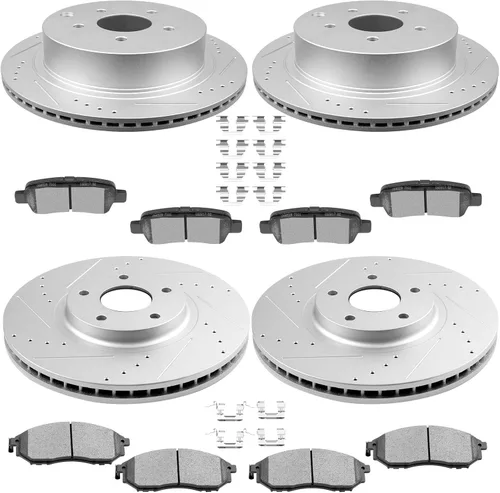 SCITOO Rotores de disco D/S delanteros de 12.6 pulgadas y traseros de 12.13 pulgadas + pastillas de freno de cerámica de repuesto para INFINITI