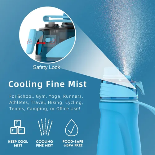 Miniatura 2 de Botella de agua con nebulización, botella de agua aislada de 24 onzas, botellas de agua de acero inoxidable 2 en 1, botella de agua deportiva