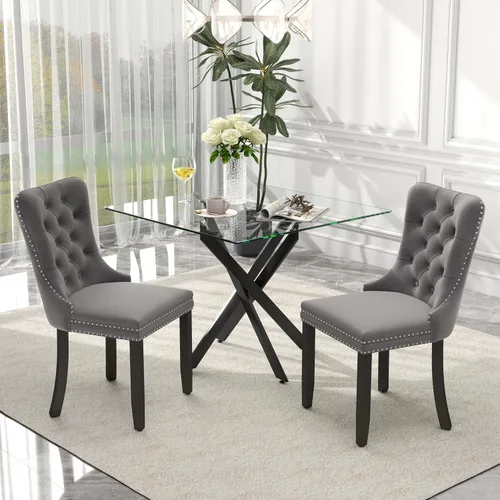 Miniatura 56 de Juego de comedor de 3 piezas con superficie de vidrio transparente, juego de comedor cuadrado minimalista moderno de 36'', juego de mesa de cocina