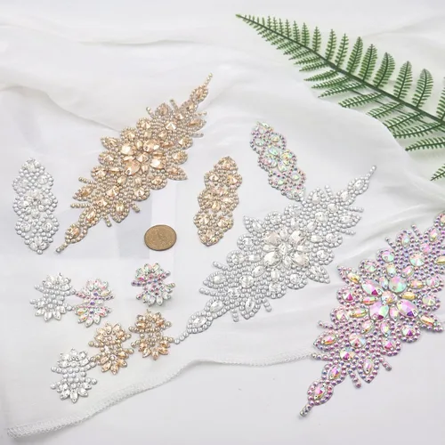 Miniatura 7 de PEARLY JUN 11 parches dorados de diamantes de imitación para planchar en vestidos, proyectos de manualidades de costura a mano, ropa de boda