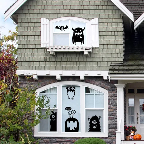 Miniatura 5 de CCINEE Calcomanía para ventana gigante de Halloween se aferra a la ventana, calcomanías para la decoración de Halloween Suministro 10 piezas #1