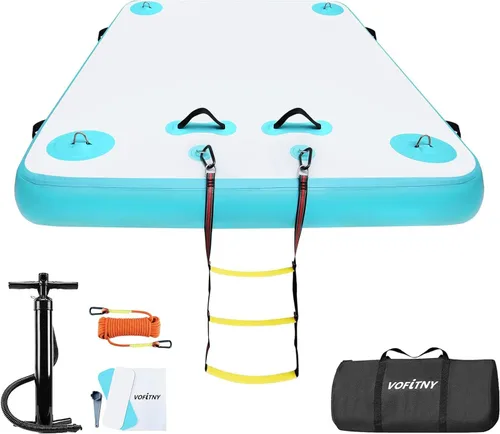 VOFiTNY Muelle flotante inflable, plataforma flotante para lagos, flotadores de lago para adultos, tapete de balsa para isla para lago, playa,