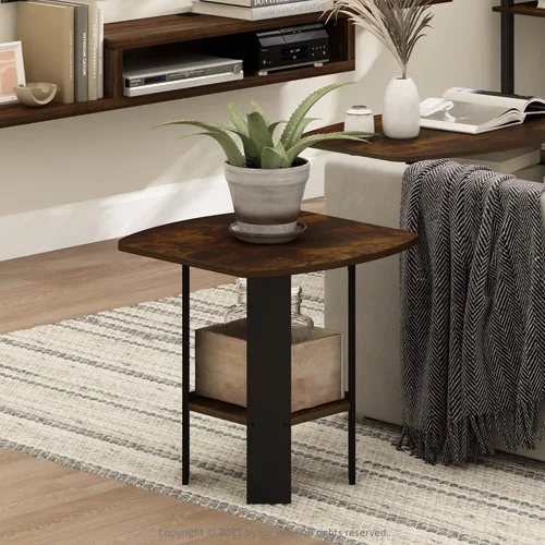Miniatura 2 de Furinno DISEÑO SIMPLE - Mesa auxiliar de 2 niveles, mesita de noche, mesita con estantes abiertos, mesita de cama, para sala de estar, dormitorio
