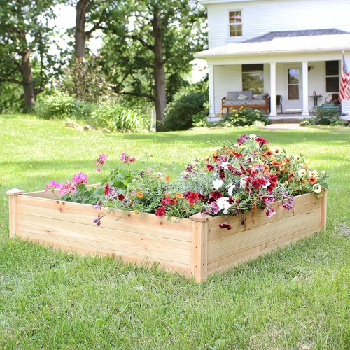 Miniatura 4 de Sunnydaze Cama de jardín cuadrada de madera elevada – Maceta elevada al aire libre para jardinería de flores, verduras y hierbas – 4 x 4 pies