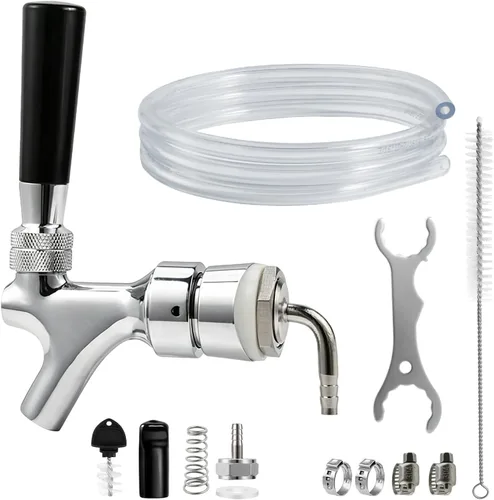 MRbrew Kit de grifo de vástago de cerveza, grifo de cerveza de cierre automático de núcleo inoxidable con manguera de líquido de 3/16 pulgadas y púa