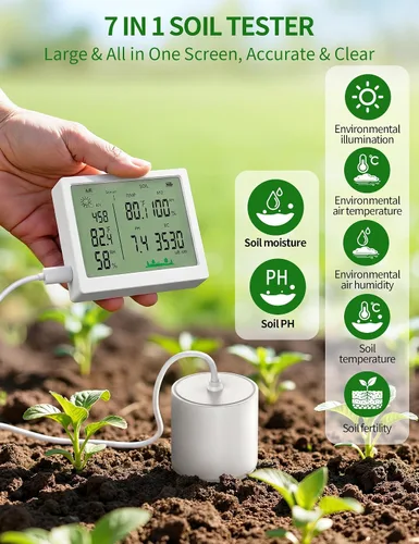 Miniatura 2 de 7 in 1 Soil Meter, Digital Soil Test Kit of PH/Sunlight/Fertility/Soil & Air Temp, Humidity Meter for Indoor & Outdoor Plant, Growing Environment