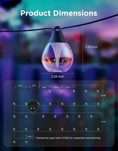 Miniatura 8 de Govee Guirnalda de luces transparentes para exteriores, 96 pies, RGBWIC regulables, luces de patio y patio trasero con 30 bombillas LED, 111 modos