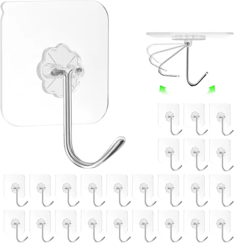 Miniatura 4 de ZESLMG Ganchos adhesivos de pared para colgar, paquete de 48 ganchos autoadhesivos resistentes de 22 libras transparentes, gancho de ducha extraíble