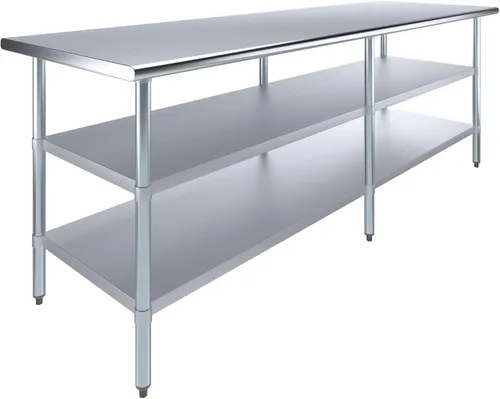 Miniatura 17 de Mesa de trabajo de acero inoxidable con 2 estantes Mesa de utilidad de metal Mesa de utilidad NSF para uso comercial y residencial