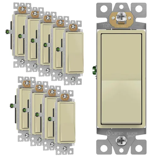Miniatura 12 de ENERLITES Decorator Paddle Rocker Interruptor de luz, acabado brillante, un solo polo, 3 cables, tornillo de tierra, grado residencial, 15 A, 120