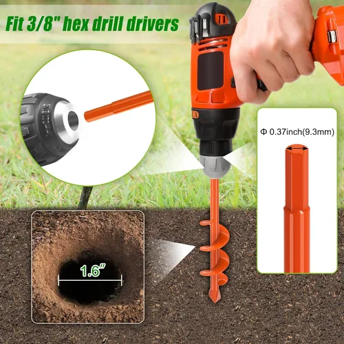 Miniatura 2 de Insaga Broca de taladro de 1.6 x 9 pulgadas para plantar, taladro de tierra en espiral de 0.098 in de grosor para excavador de agujeros de poste
