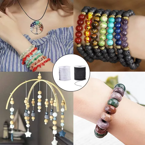 Miniatura 7 de Cordón elástico para pulseras, 2 rollos de 1 mm 330 pies, cuerda resistente para pulseras, cuerda elástica extensible para hacer joyas, collares