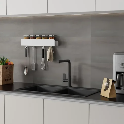 Miniatura 9 de REKITA Organizador de estante de ducha sin perforación, 40cm de acero inoxidable para almacenamiento en el baño con 4 ganchos removibles, estante