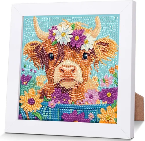 Miniatura 12 de xackcme Kits de pintura de diamantes de gato para niños con marco, arte de diamantes de animales para niños de 4 a 8 a 12 años, kit de pintura