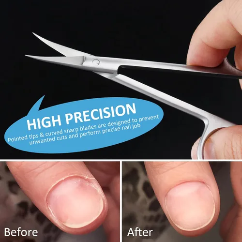 Miniatura 9 de Qunzhao Tijeras de cutícula para mujeres y hombres, curvadas de acero inoxidable con punta de aseo, cuchillas de manicura, uñas para piel seca (1)