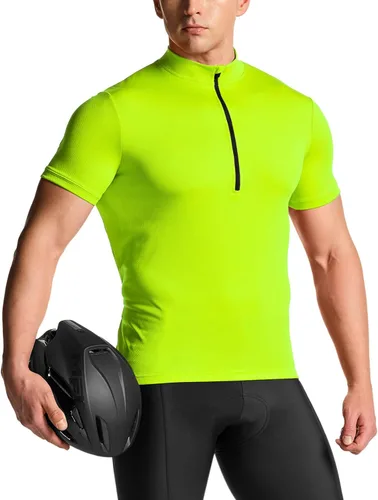 TSLA Camiseta de ciclismo de manga corta para hombre, secado rápido, transpirable, reflectante, con 3 bolsillos traseros