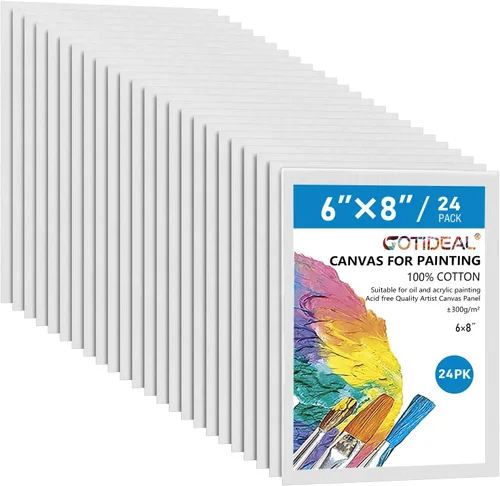 Miniatura 7 de GOTIDEAL Lienzos para pintura, 10 x 10 pulgadas, paquete de 12 paneles de lienzo planos en blanco imprimados profesionales, 100% algodón, tableros