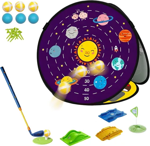 Juego de golf para niños con club, 28 piezas, 4 en 1, red de astillado de golf de 4 lados, múltiples modos de juego, juguetes deportivos para