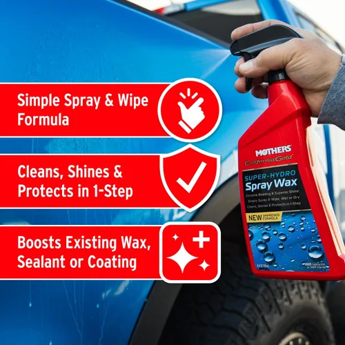Miniatura 3 de Mothers California Gold Super-Hydro Spray Wax, 24 oz. – Brillo y perlado recién encerado, limpia, brilla y protege en un solo paso, usar seco