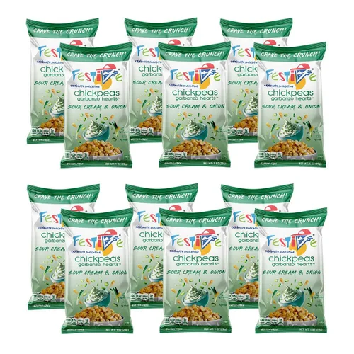 Miniatura 14 de Festive Celebrate Snacktime Pack de bocadillos gourmet de crema con garbanzos tostados, 8 bolsas de 1 oz de garbanzos crujientes con proteínas