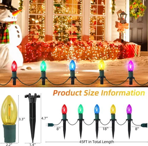 Miniatura 5 de USOKYO Luces LED C9 de 45 pies para caminos de Navidad al aire libre, 30 bombillas multicolor, impermeables, conectables, luces de Navidad