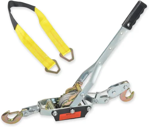 Miniatura 8 de Cable de acero de 2 toneladas de alta resistencia de 2 ganchos, extractor de potencia de doble engranaje Come Along con herramienta de trinquete