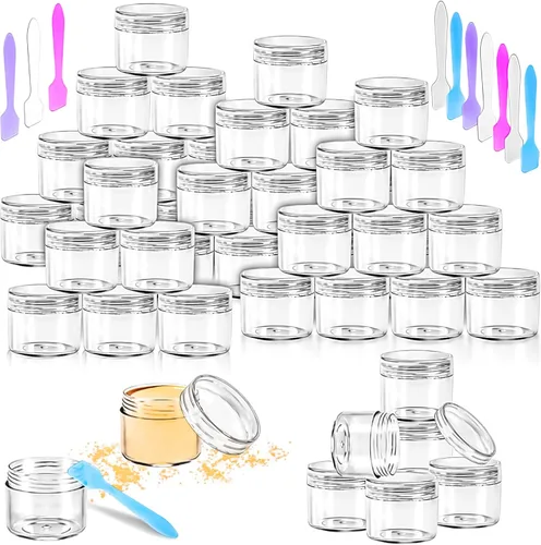 Miniatura 10 de Paquete de 50 de 10 g pequeños contenedores de cosméticos de plástico con tapas, frascos de maquillaje de 10 gramos de color ámbar con espátulas
