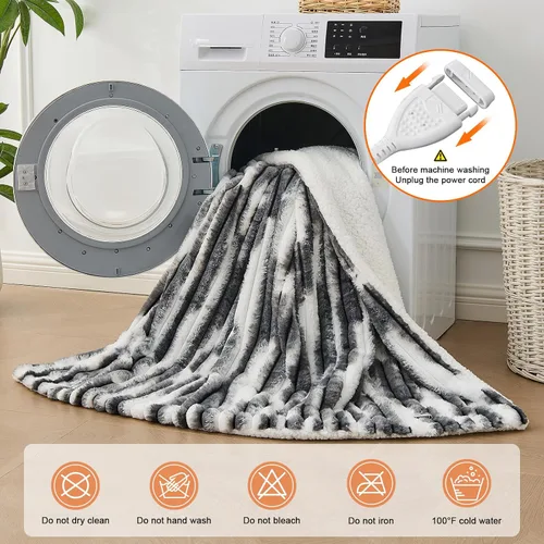 Miniatura 8 de Manta térmica individual de 62 x 84 pulgadas, manta eléctrica de cama de calentamiento rápido con 6 niveles de calefacción y 10 horas de apagado