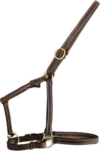 Miniatura 5 de Leaders - Cabestro de cuero de 3/4 pulgadas para caballos con placa de nombre grabada personalizada, cuero marrón con herrajes de latón macizo