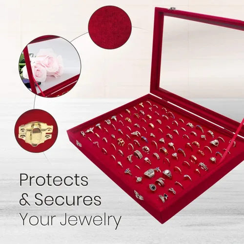 Miniatura 4 de Estuche organizador de anillos de joyería, bandeja de almacenamiento para múltiples anillos con tapa transparente, organizador de bandeja