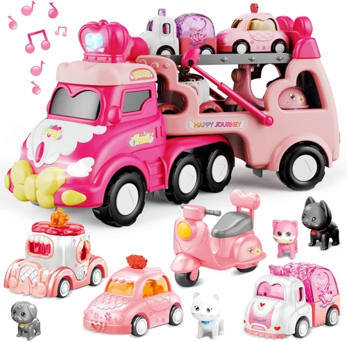 Miniatura 13 de Juguetes de Dinosaurio para Niños 2 3 4 5 6, 5 en 1 Camión de Dinosaurio con 4 Coches de Dino, Luz y Sonido, Juguetes para Niños de 2 a 7 Años