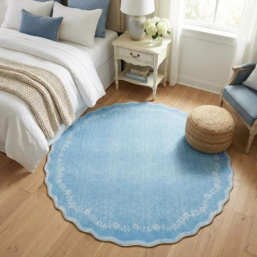 Miniatura 103 de GarveeHome Alfombra de entrada festoneada, 2 x 3, color azul sólido, lavable, alfombra floral para entrada interior, alfombra floral antideslizante