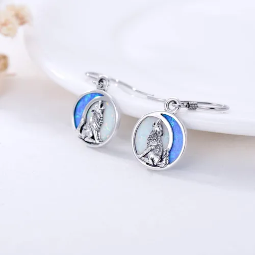 Miniatura 5 de POPKIMI Bonitos aretes colgantes de animales, joyería de animales, regalos de cumpleaños y Navidad para mujeres, aretes de ópalo de cristal de plata