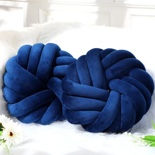 Miniatura 7 de Fumete 2 Piezas Almohadas de Nudo Redondas de 14 Pulgadas, Almohada de Bola de Nudo de Felpa Suave Decorativa Hecha a Mano, Cojín Decorativo Moderno