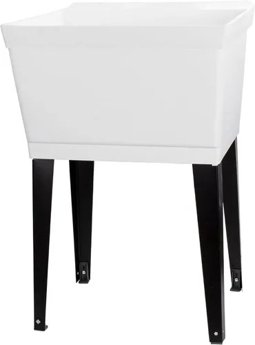 Tina de lavandería fregadero utilitario de 19 galones de JS Jackson Supplies con patas de metal ajustables, ideal para cuarto de lavandería, sótano