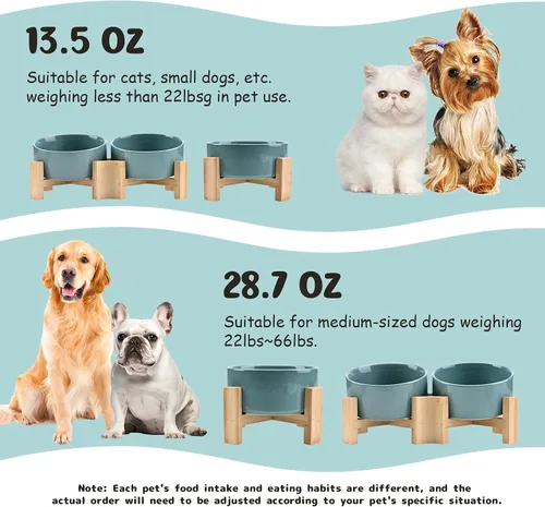 Miniatura 5 de SPUNKYJUNKY Cuenco de cerámica inclinado en 15° para perros y gatos con soporte de madera, cuenco inclinado para comida y agua para bulldog, Verde