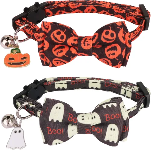 Miniatura 7 de ADOGGYGO Collar navideño para gato con campana de lazo, paquete de 2 collares de Navidad para gatito rojo y verde