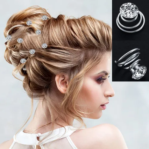 Miniatura 4 de Juego de 60 piezas de gemas con diamantes de imitación giratorios, horquillas para el cabello con diamantes en espiral, perlas y flores, pasadores