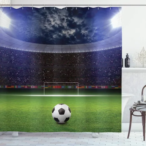 Miniatura 156 de set de cortina para baño decorativa de tela de poliéster con ganchos