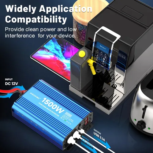 Miniatura 3 de Inversor de potencia de onda sinusoidal pura de 1500 vatios, 12 Vdc a 110 Vdc a 120 Vdc, para sistemas solares domésticos, vehículos recreativos