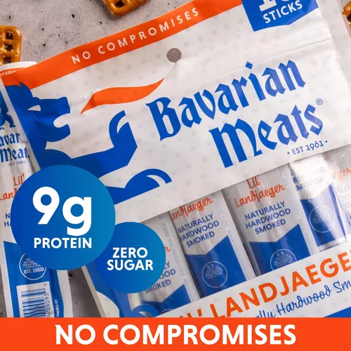 Miniatura 3 de Bavarian Meats Hot & Spicy Lil' Landjaeger Palitos de Carne, Aperitivos de Proteína de Salchicha Ahumada Envueltos Individualmente, Cero Azúcar