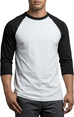 Miniatura 36 de Camiseta de béisbol raglán para hombre, de algodón, dos tonos, casual, atlética