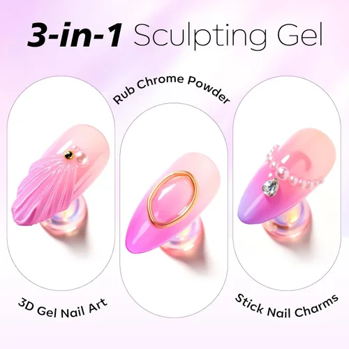 Miniatura 2 de Makartt 3D Gel de Arte de Uñas para Esculpir: Gel de Uñas 3D Multifuncional de 15g Transparente 3-en-1 para Moldear y Pintar Diseños de Uñas