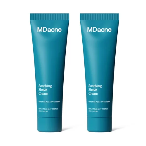 MDacne Crema de afeitar para piel propensa al acné, paquete de 2, calmante, sin aceite, elimina quemaduras de afeitar, cortes e infecciones, reduce