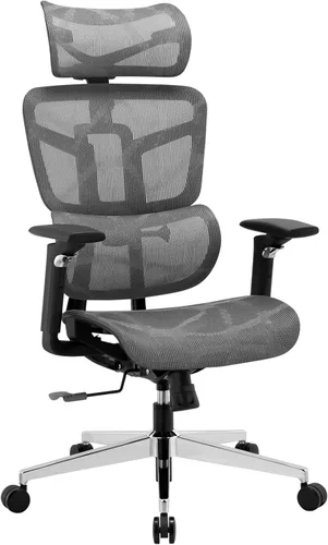 Miniatura 9 de Silla de oficina ergonómica, silla de escritorio de malla con respaldo alto y respaldo ajustable y cojín lumbar y ancho, silla de trabajo grande