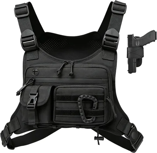 Miniatura 8 de Muserise - Bolso de pecho para exterior para hombres y mujeres, chaleco táctico para correr, ciclismo, paquete de pecho EDC para deportes y Negro