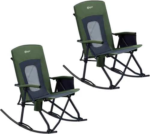 Miniatura 14 de PORTAL Silla mecedora plegable de gran tamaño para acampar, portátil, para exteriores, con respaldo alto, reposabrazos duros, bolsa de transporte