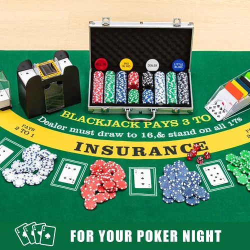 Miniatura 5 de Aoriher Juego de Blackjack Casino, incluye 300 fichas de póquer, fieltro de casino, 1 barajador automático de tarjetas de 6 barajas, bandeja de Verde