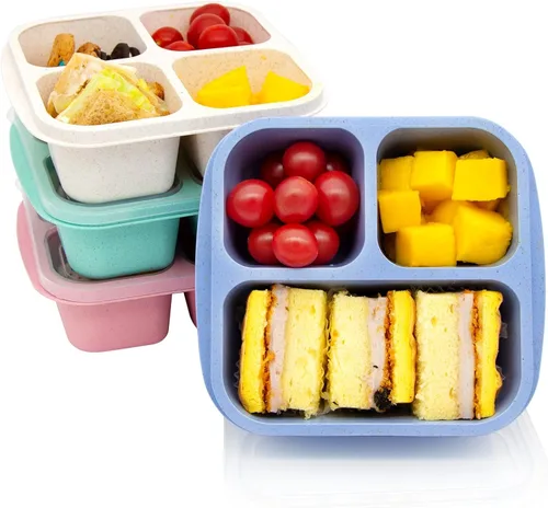Miniatura 10 de Paquete de 4 Cajas de Almuerzo Bento, Contenedores de Aperitivos de 4 Compartimentos, Caja de Aperitivos Bento Dividida, Contenedores de Preparación